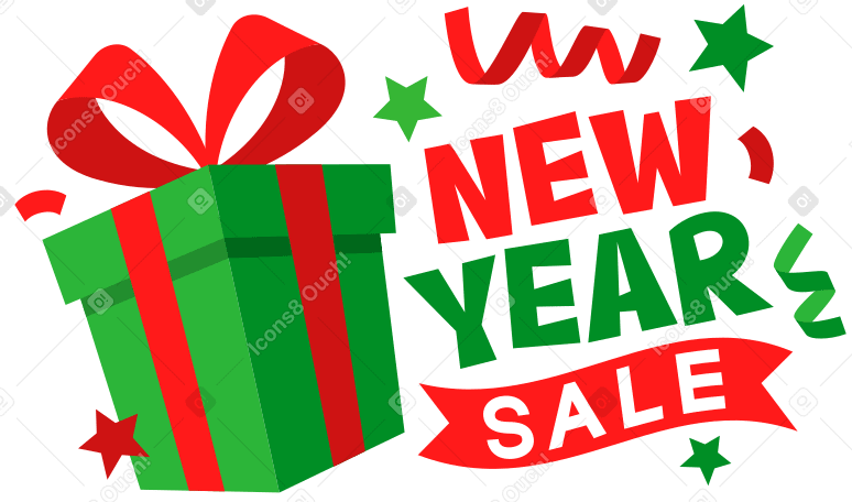 lettering new year sale with gift box Illustration in PNG, SVG