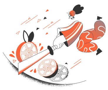 Woman cutting fruit with a sword PNG, SVG