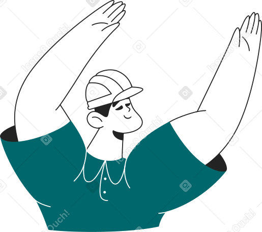 man in a helmet raised his hands Illustration in PNG, SVG