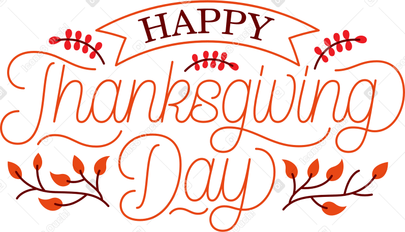 lettering happy thanksgiving day with a branch and berry text PNG, SVG