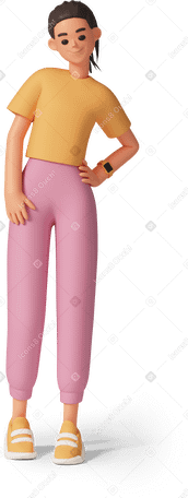 3D 年轻女子站着 PNG, SVG