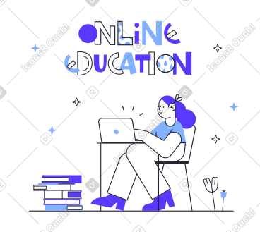 Online education text over the girl with laptop and books PNG, SVG