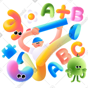 Lettering A+B/ABC and jumping guy with a pencil text PNG, SVG