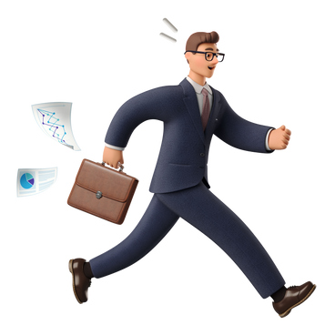 Uomo d'affari in tuta che corre con una valigetta PNG, SVG