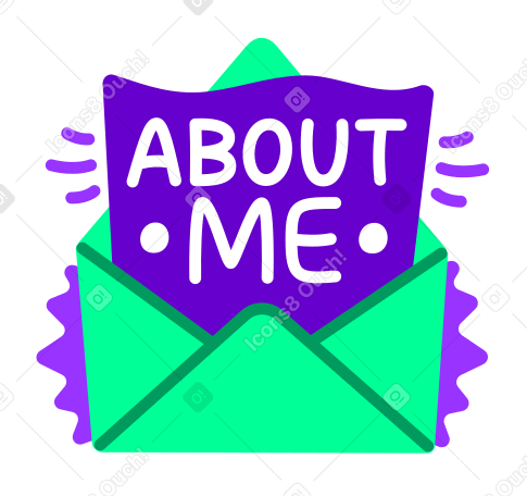 Lettrage autocollant à propos de moi enveloppe vert violet texte PNG, SVG