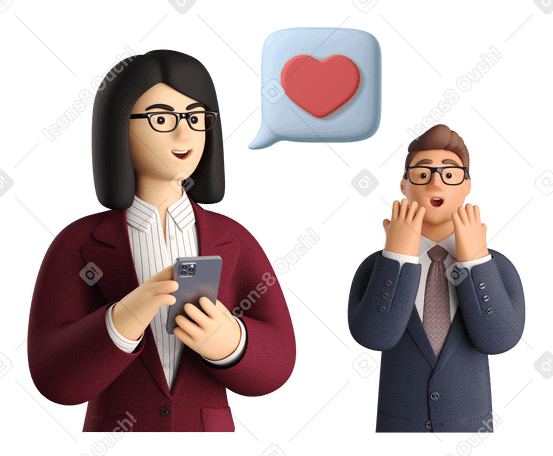 3D Woman and man in a workplace relationship Illustration in PNG, SVG