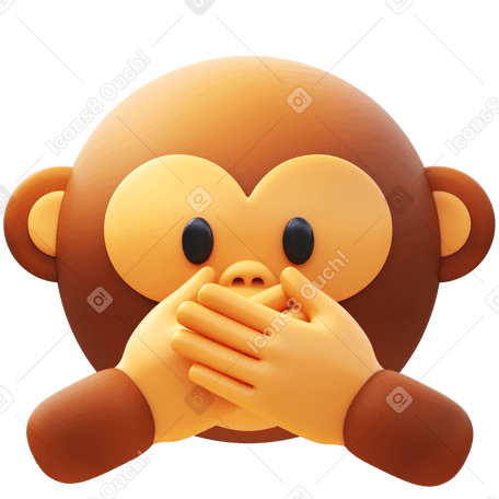 3D speak no evil monkey Illustration in PNG, SVG