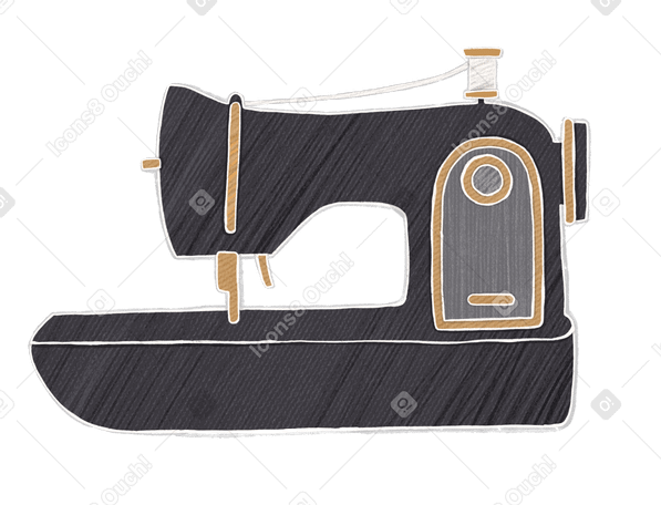 black retro sewing machine with threads PNG, SVG