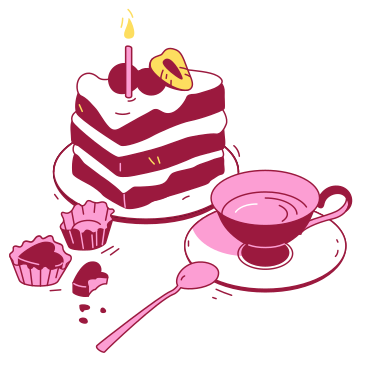 Pedazo de pastel de cumpleaños, té y dulces. PNG, SVG
