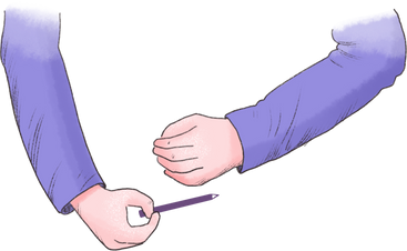 手臂套在淡紫色的袖子里，手里拿着一支铅笔 PNG, SVG