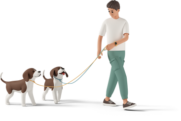 Мужчина выгуливает двух собак на поводке в PNG, SVG