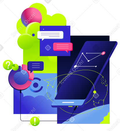 Smartphone with unread messages and social network icons Illustration in PNG, SVG