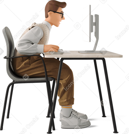 3D man working on a computer PNG, SVG