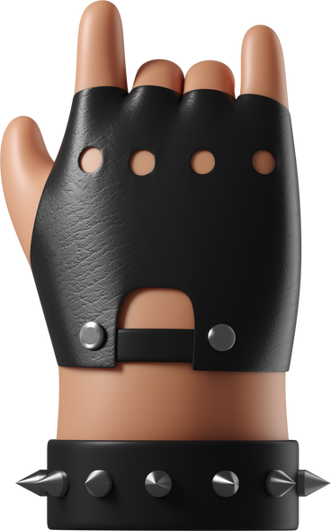 Rocker's tanned skin hand with leather bracelet showing rock sign PNG, SVG