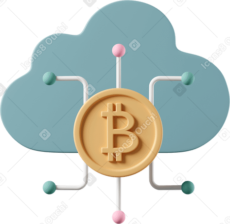 3D cloud bitcoin Illustration in PNG, SVG