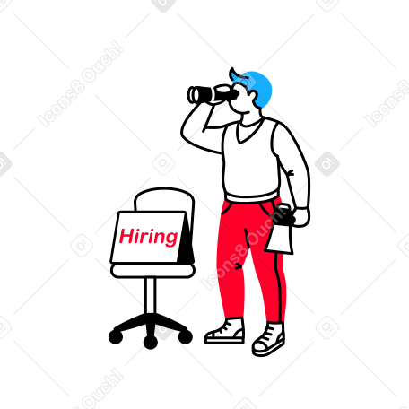 Illustration Un homme avec des jumelles et un mégaphone cherche un travailleur à embaucher aux formats PNG, SVG