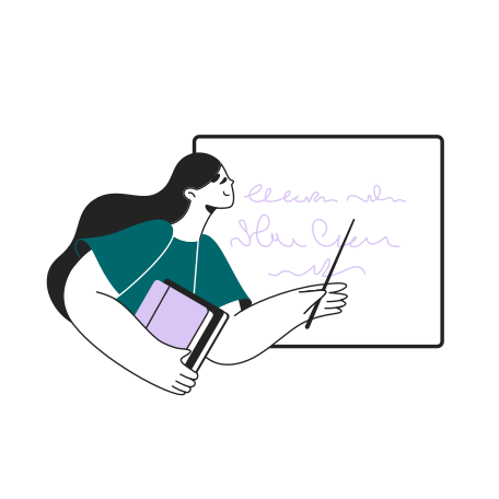 Woman at the blackboard explains new material Illustration in PNG, SVG
