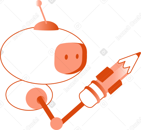 Робот с карандашом в руке в PNG, SVG