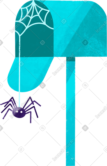 Blue mailbox without letters with cobwebs and spider PNG, SVG