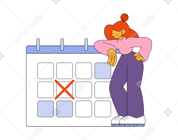 Девушка стоит возле огромного календаря в PNG, SVG