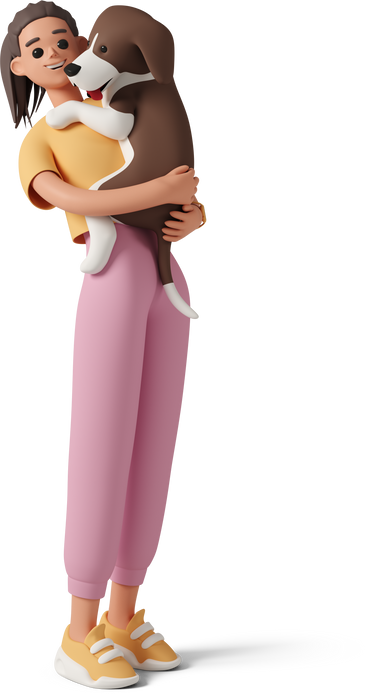 Girl standing and holding dog PNG, SVG