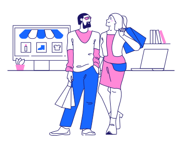 Man and woman shopping online PNG, SVG