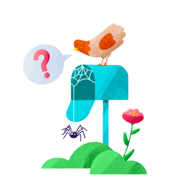 Chicken looks in mailbox without letters with cobwebs and spider PNG, SVG