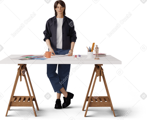 3D young woman sorting craft paper PNG, SVG