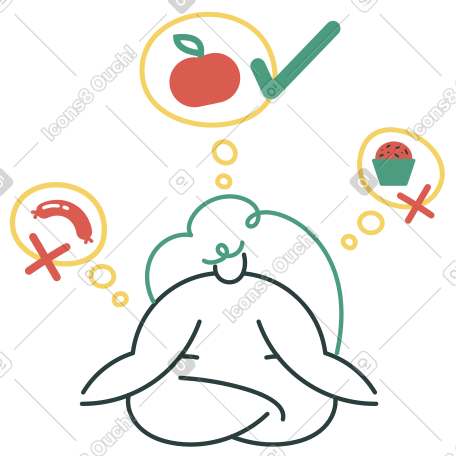 冥想时选择健康饮食的女性 PNG, SVG