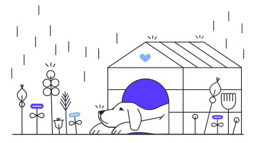 Собака лежит в собачьей будке во время дождя в PNG, SVG