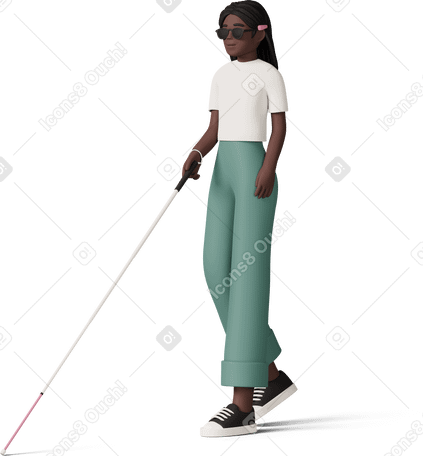 3D three quarter view of blind girl в PNG, SVG