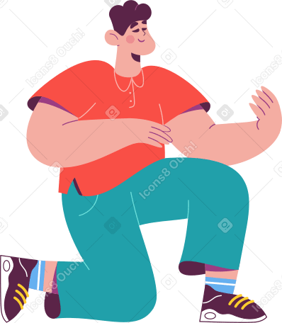 man kneeling and holding something in his hands Illustration in PNG, SVG