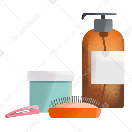 Care cosmetics and hairbrush Illustration in PNG, SVG