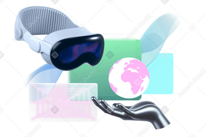 Casco de realidad virtual e interfaz digital. PNG, SVG