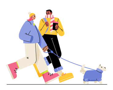 Hombre y mujer paseando al perro PNG, SVG