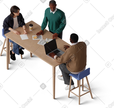 Isometric view of colleagues discussing the project PNG, SVG