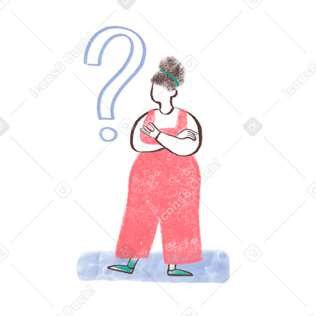 Curvy woman standing near question mark Illustration in PNG, SVG
