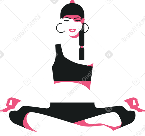 smiling woman in the lotus position in a top and tights animated illustration in GIF, Lottie (JSON), AE