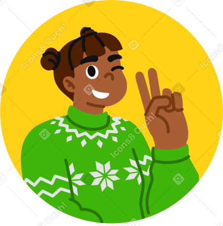 woman showing v sign avatar animated illustration in GIF, Lottie (JSON), AE