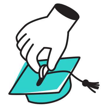 Hand putting coin into money box in form of graduation cap PNG, SVG