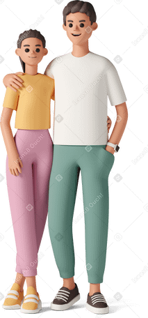 3D young man embracing young woman by shoulder Illustration in PNG, SVG