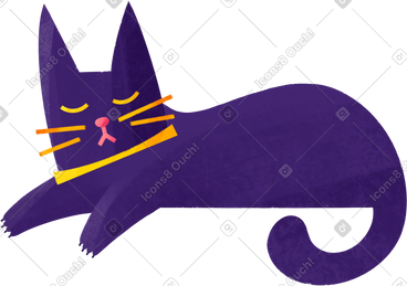 Black cat with a yellow collar lying and sleeping PNG, SVG