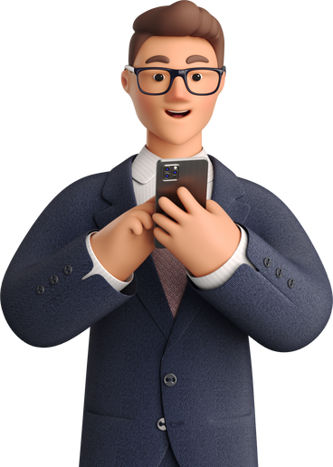 businessman in dark blue suit looking at phone PNG, SVG