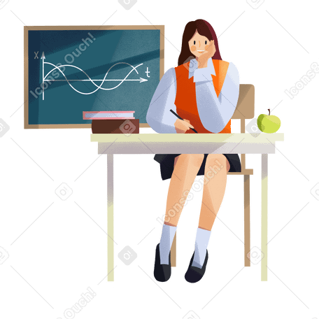Student girl sitting at a desk in math class PNG, SVG
