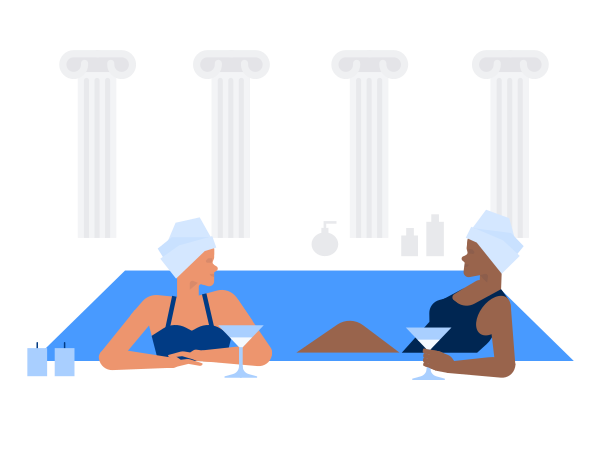 Two women in swimsuits drinking cocktails in a pool Illustration in PNG, SVG