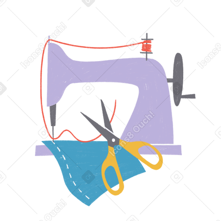 Sewing machine and scissors Illustration in PNG, SVG