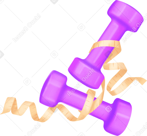 two purple dumbbells and a measuring tape PNG, SVG