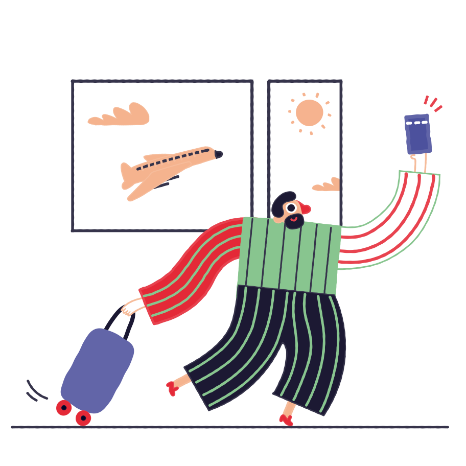 空港を走る荷物とチケットを持つ男 のpngとsvgでのイラスト