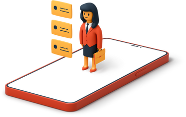 Business woman standing on red phone PNG, SVG