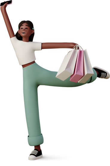 joyful young woman jumping with shopping bags PNG, SVG